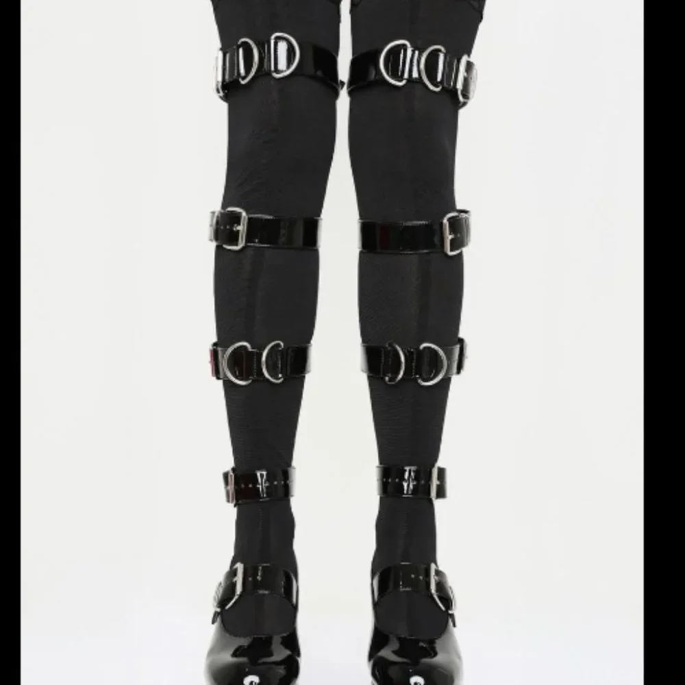 dolls kill sugar thrillz pvc thigh high buckle stocking heels - Picture 2 of 4